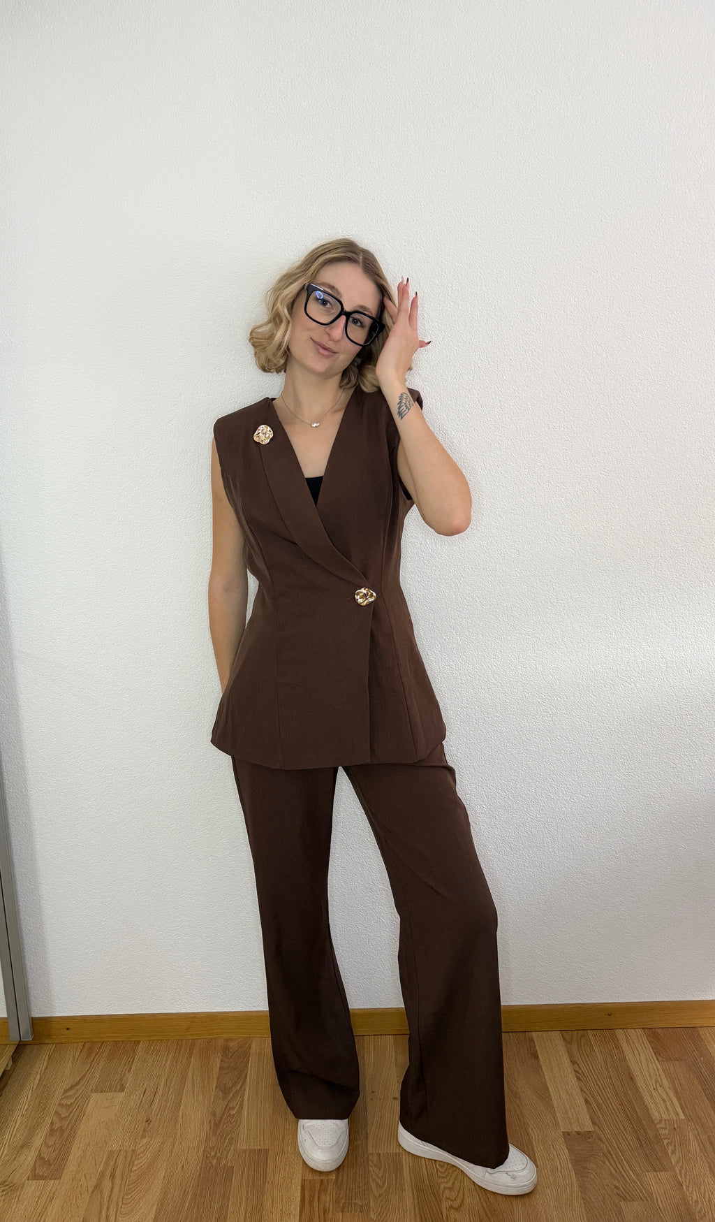 Ensemble gilet blazer brun chocolat