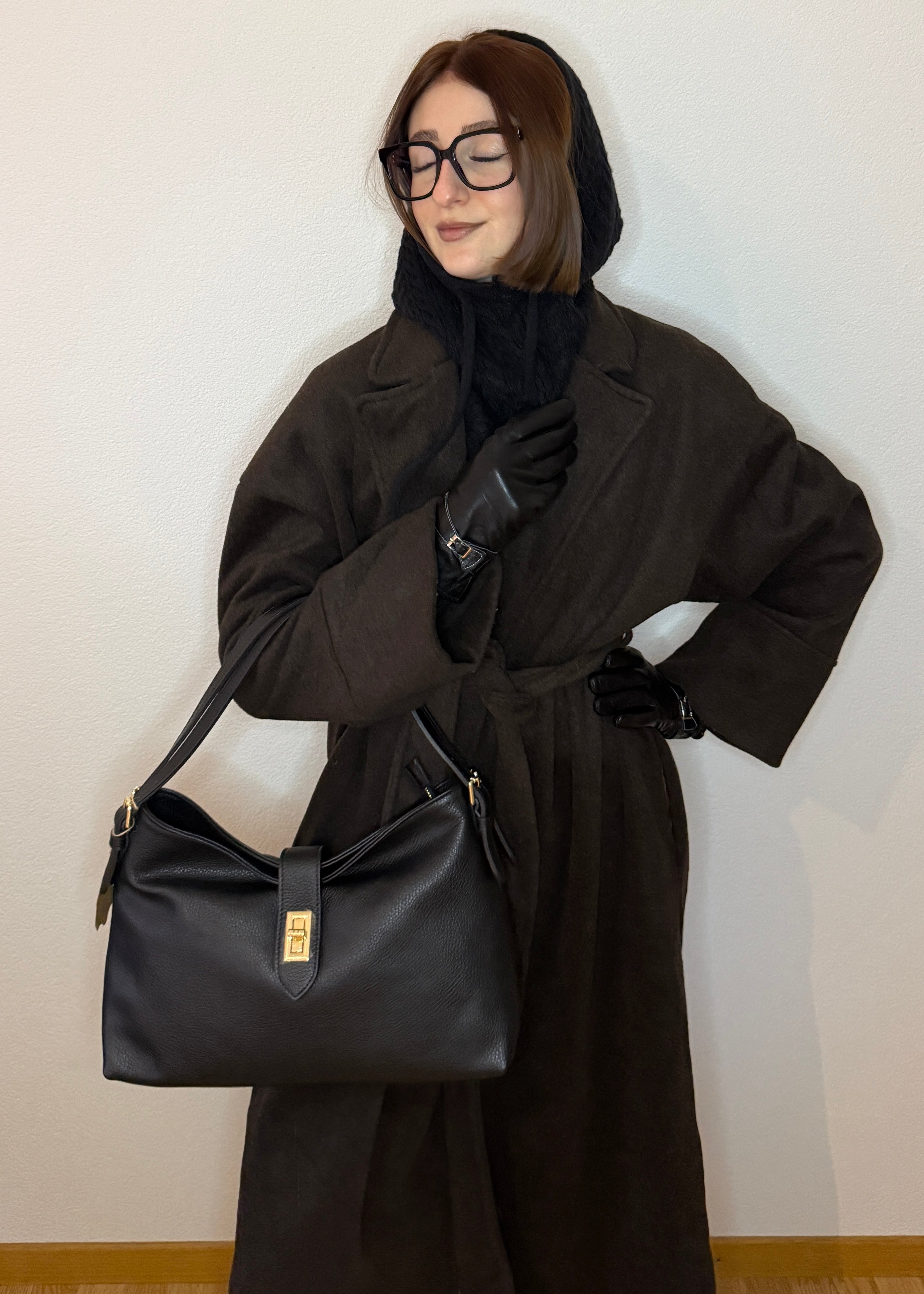 Manteau long à ceinture brun