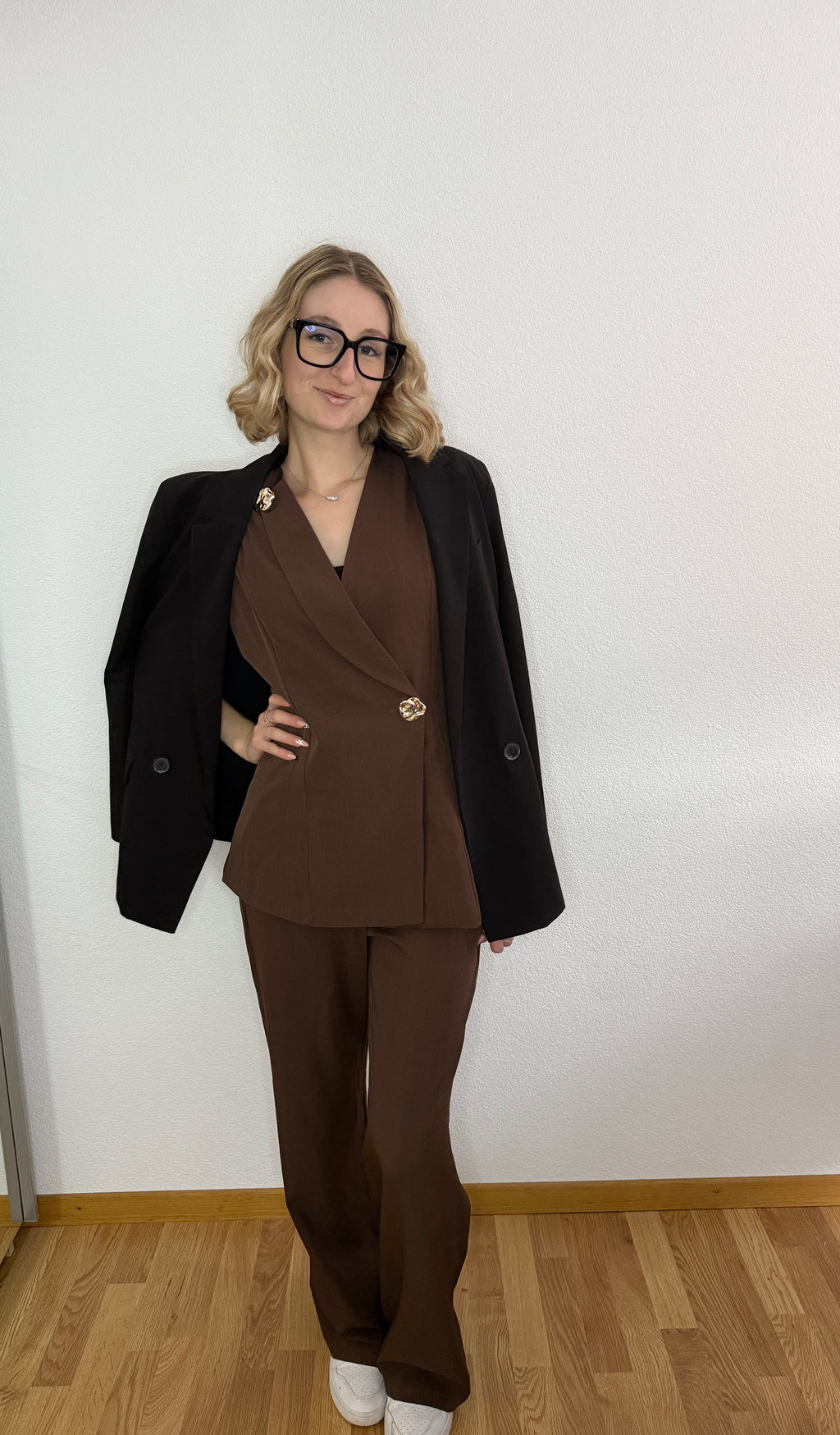 Ensemble gilet blazer brun chocolat