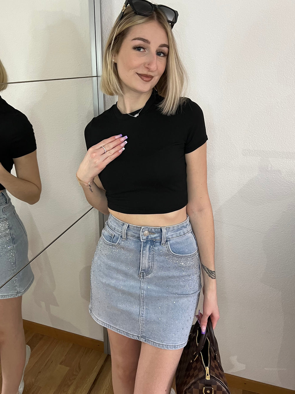 Jupe jean à strass
