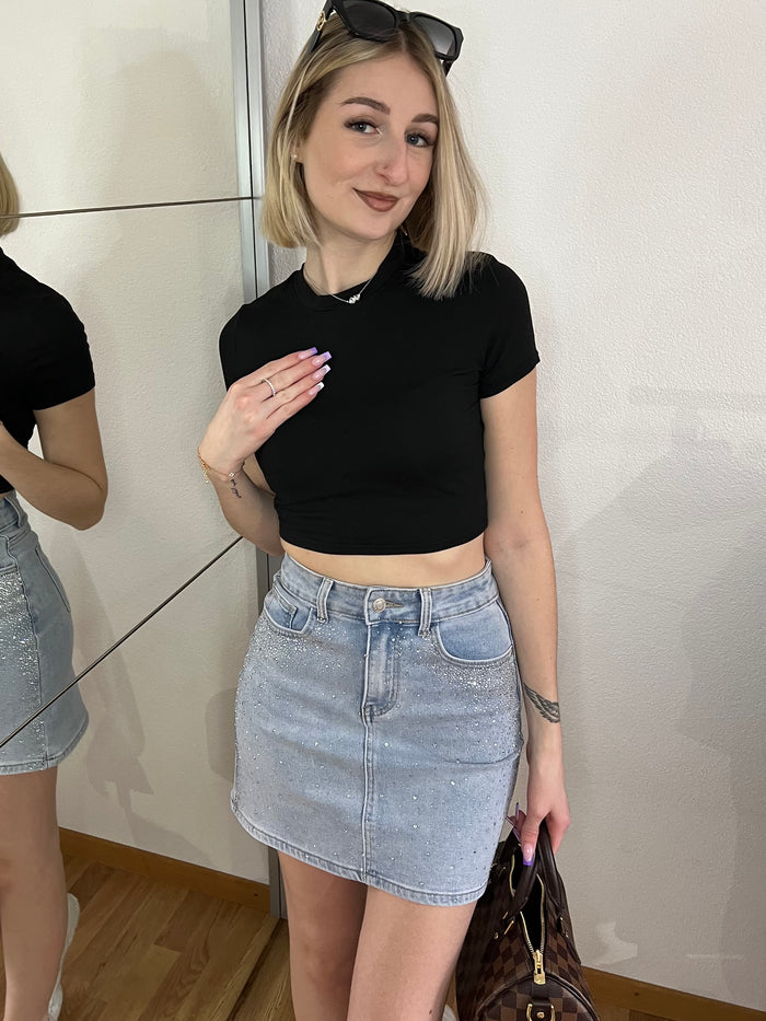 Jupe jean à strass