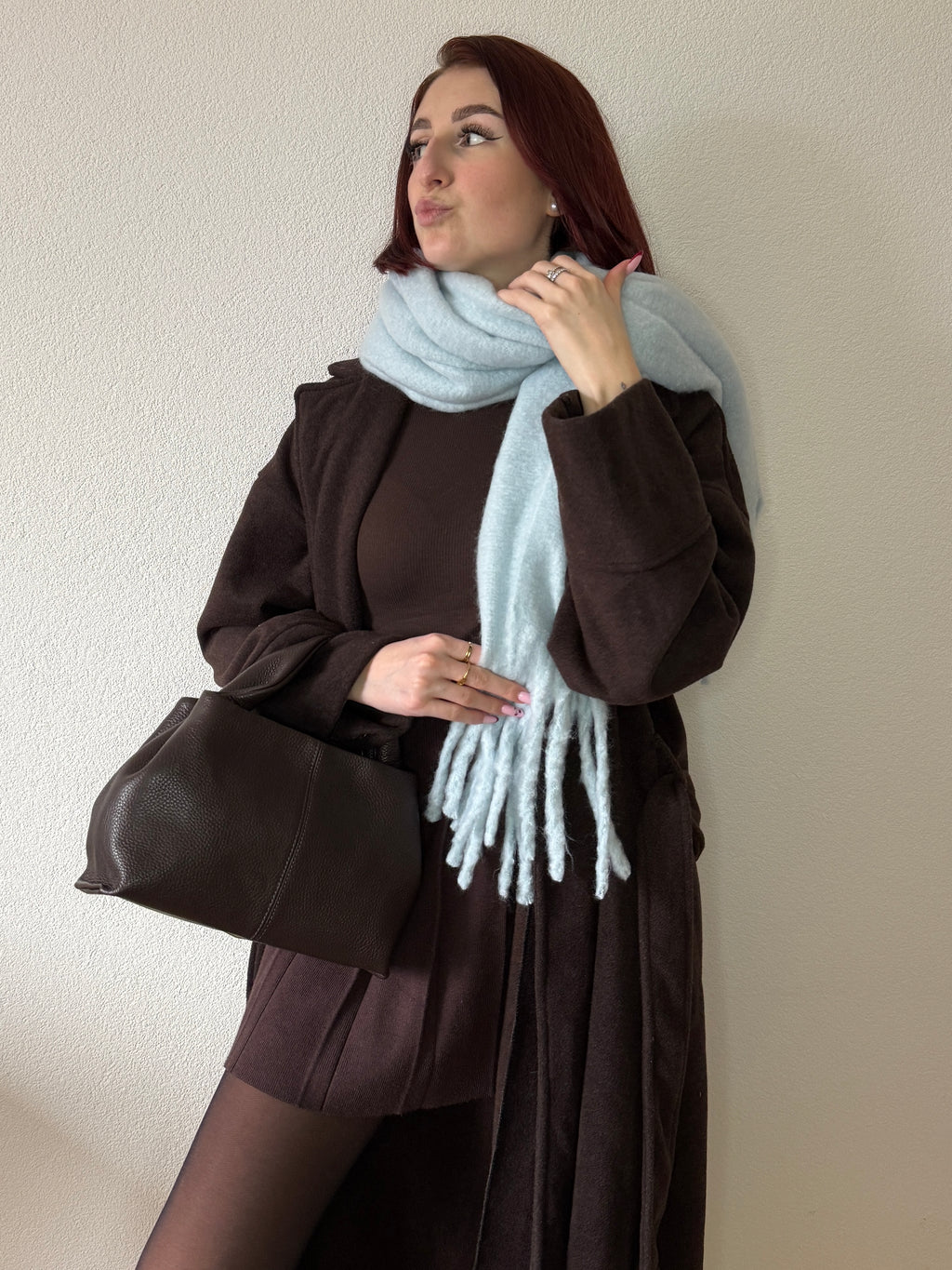 Manteau long à ceinture brun