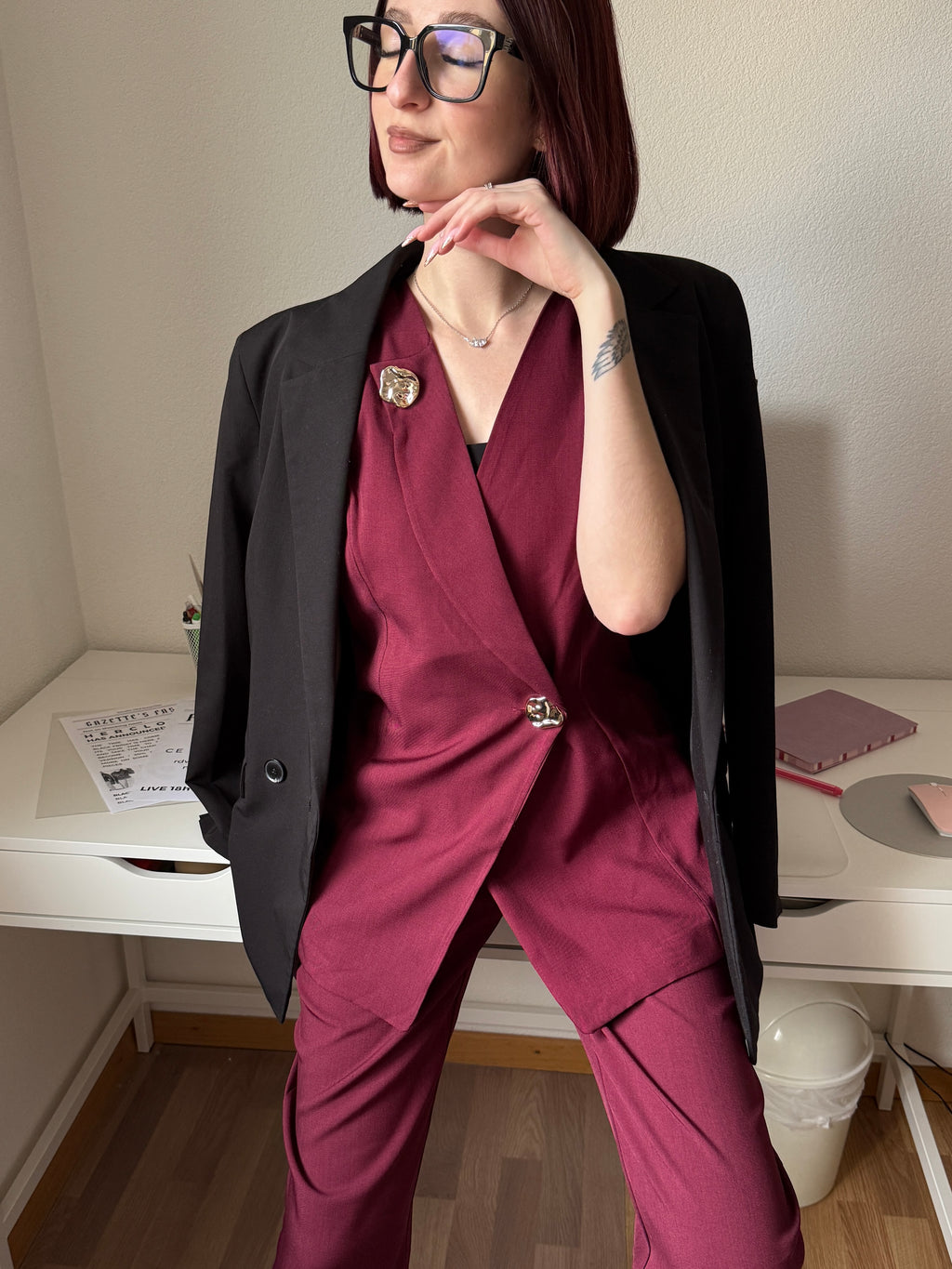Haut gilet blazer bordeaux